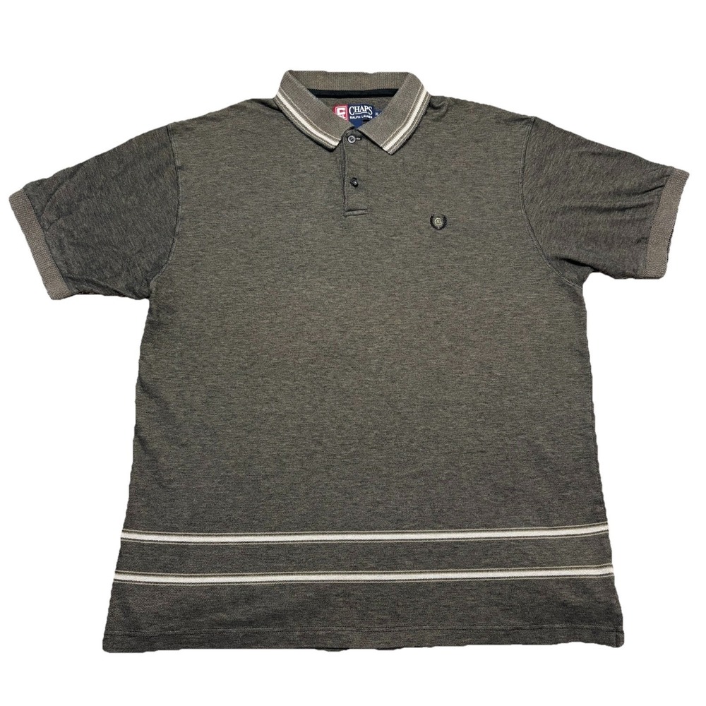 Chaps Ralph Lauren Polo Shirt XL Brown Striped Hem‎ Cotton Classic Fit